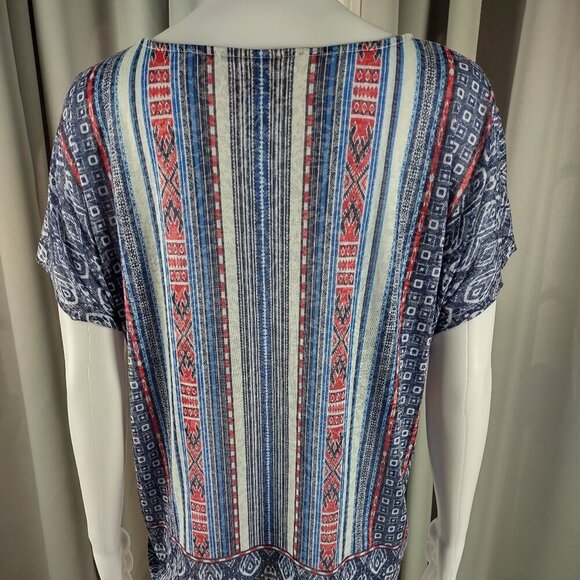 Ruby Rd. Women's Must Haves II Tribal Indigo Multi Color Print Top Size Large - Picture 5 of 12